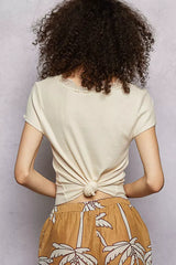 POL Round Neck Short Sleeve Crop T-Shirt with Lace Trim - Trendsi - Flyclothing LLC