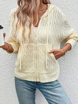 Zip Up Long Sleeve Hooded Cardigan - Trendsi - Flyclothing LLC