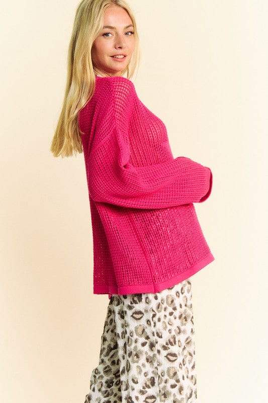 Davi & Dani Star Front Crochet Drop Shoulder Knit Top - Trendsi - Flyclothing LLC