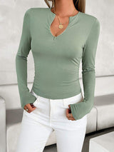 Notched Long Sleeve T-Shirt - Trendsi - Flyclothing LLC