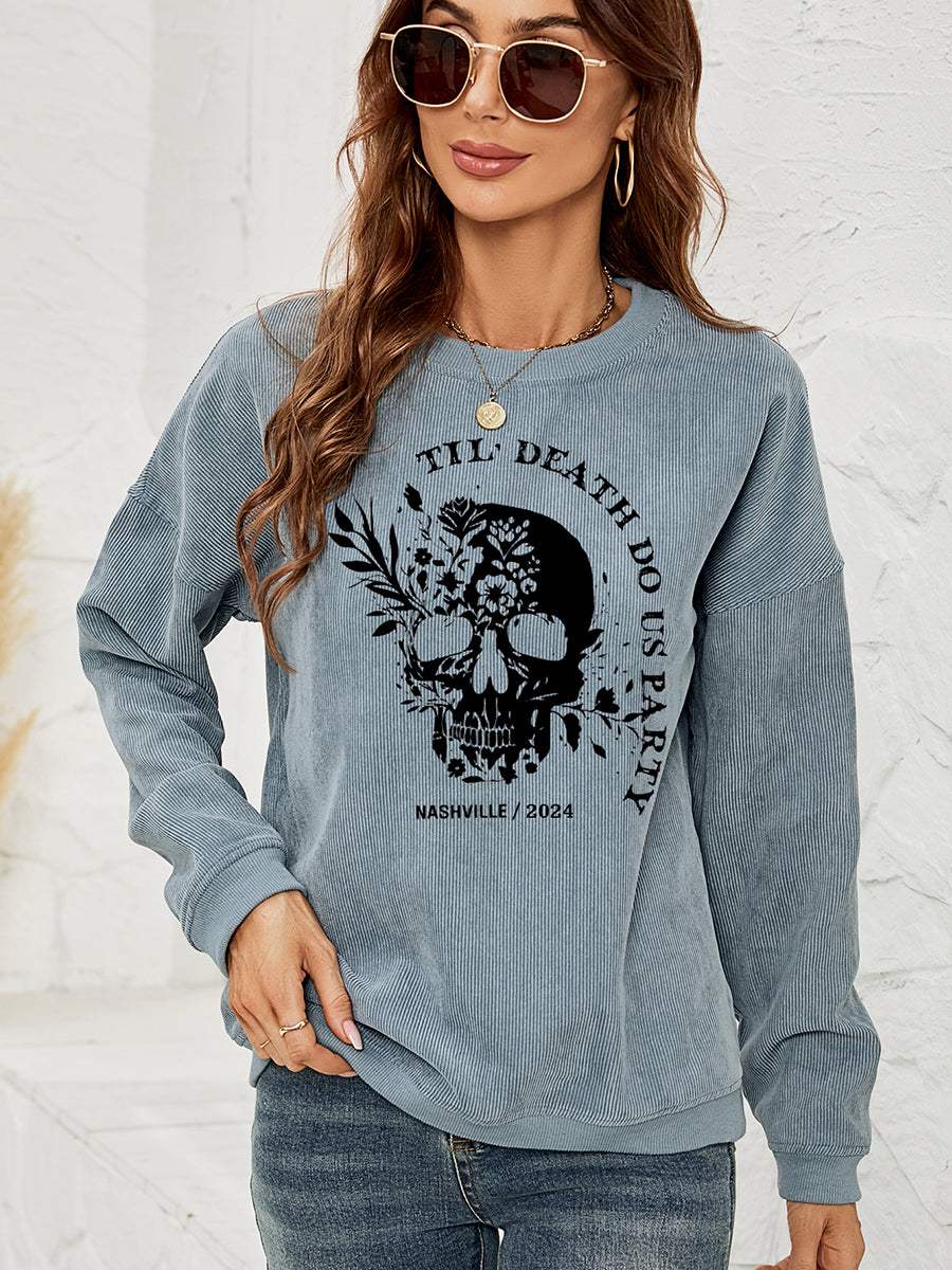 Skull Graphic Dropped Shoulder Sweatshirt - Trendsi - Flyclothing LLC