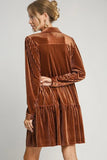 Umgee Texture Tiered Collared Long Sleeve Dress - Trendsi