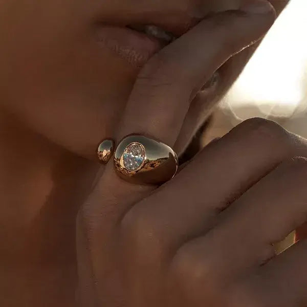 18K Gold-Plated Rhinestone Open Ring - Trendsi - Flyclothing LLC