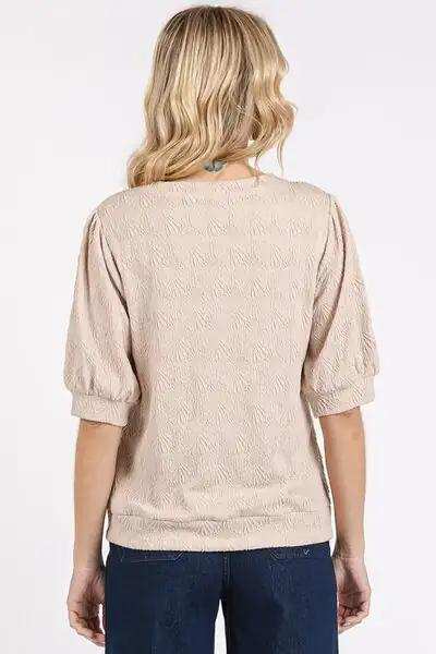 Mittoshop Fan Shell Texture Short Puff Sleeve Knit Top - Trendsi - Flyclothing LLC