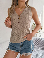 Openwork V-Neck Knit Vest - Trendsi