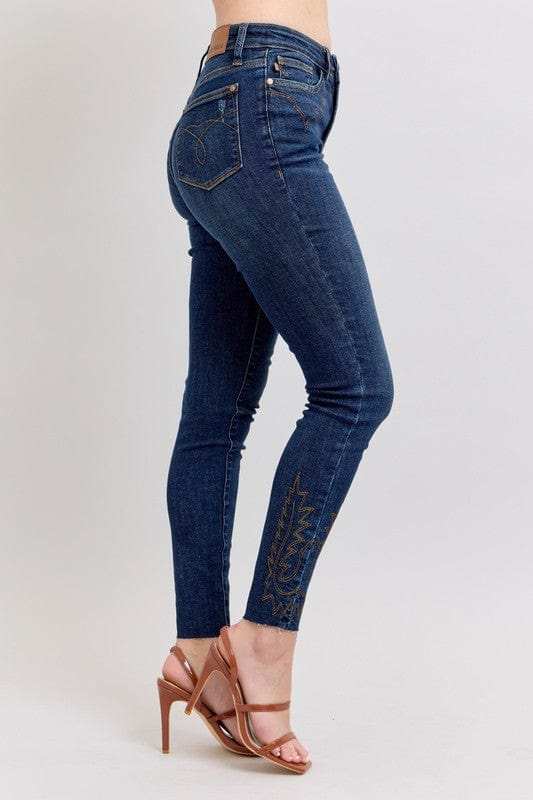 Judy Blue Full Size Embroidered High Rise Skinny Jeans Plus Size - Trendsi - Flyclothing LLC
