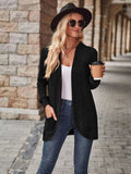 Ribbed Open Front Long Cardigan with Pockets - Trendsi - Flyclothing LLC