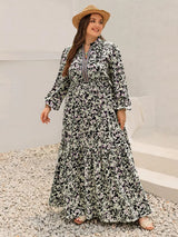 Plus Size Floral Print Long Sleeve Tiered Maxi Dress - Trendsi - Flyclothing LLC