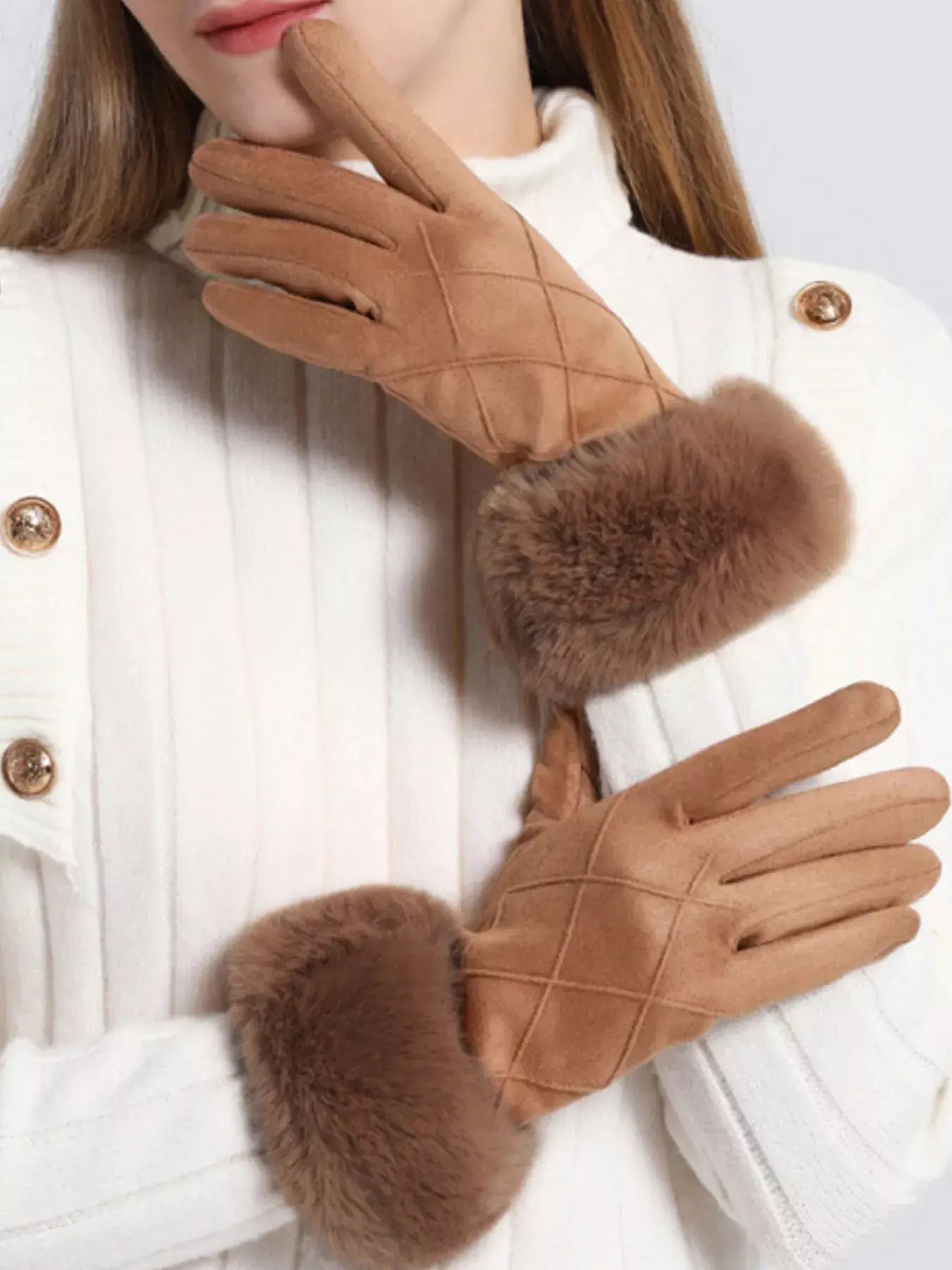 Fur Cuff Suede Gloves - Trendsi - Flyclothing LLC