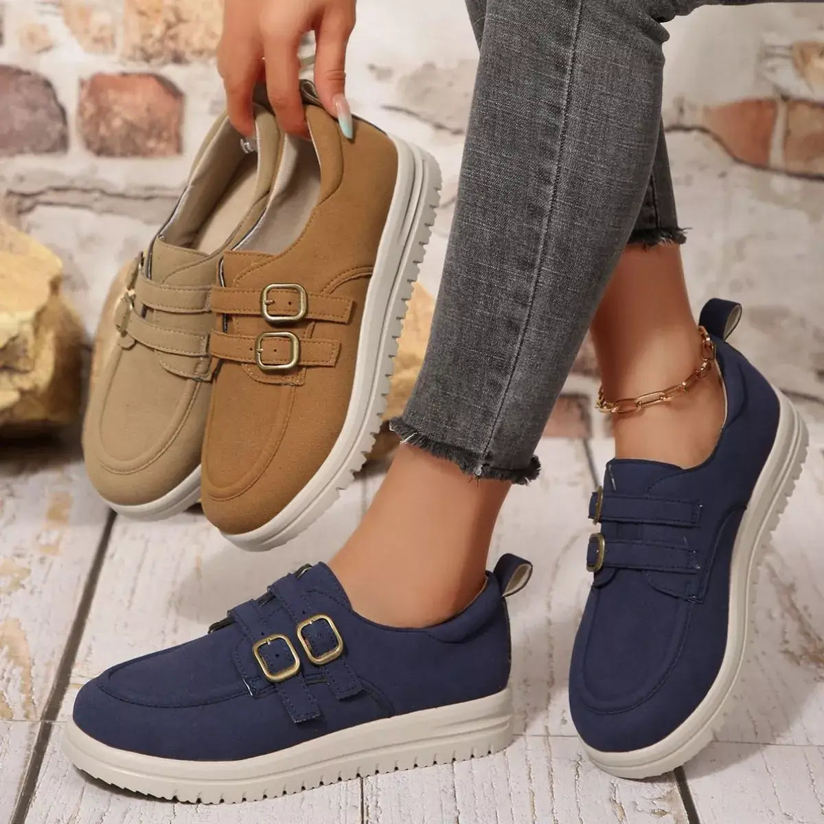 Buckle Accent Casual Loafers - Trendsi - Flyclothing LLC