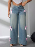Bow High Rise Wide Leg Jeans - Trendsi