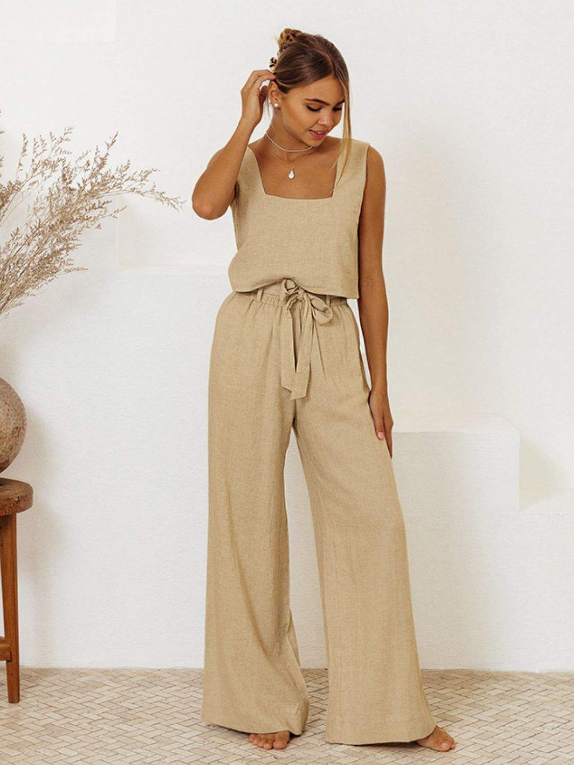 Square Neck Sleeveless Top and Pants Set - Trendsi - Flyclothing LLC