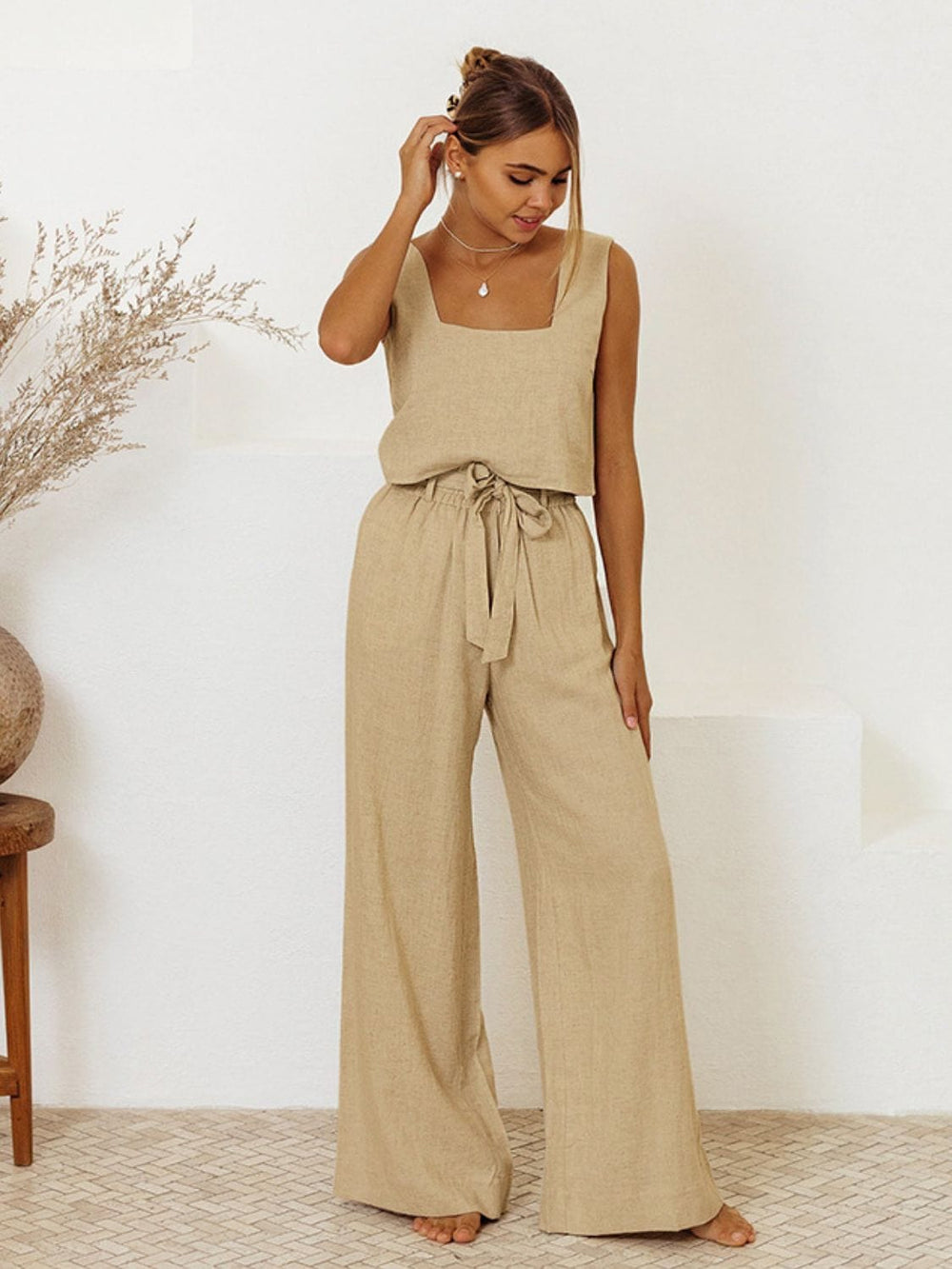 Square Neck Sleeveless Top and Pants Set - Trendsi