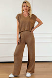 Pocketed V-Neck Top and Wide Leg Sweater Set - Trendsi - Flyclothing LLC