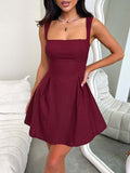 Devine Bow Back Square Neck Mini Dress - Trendsi