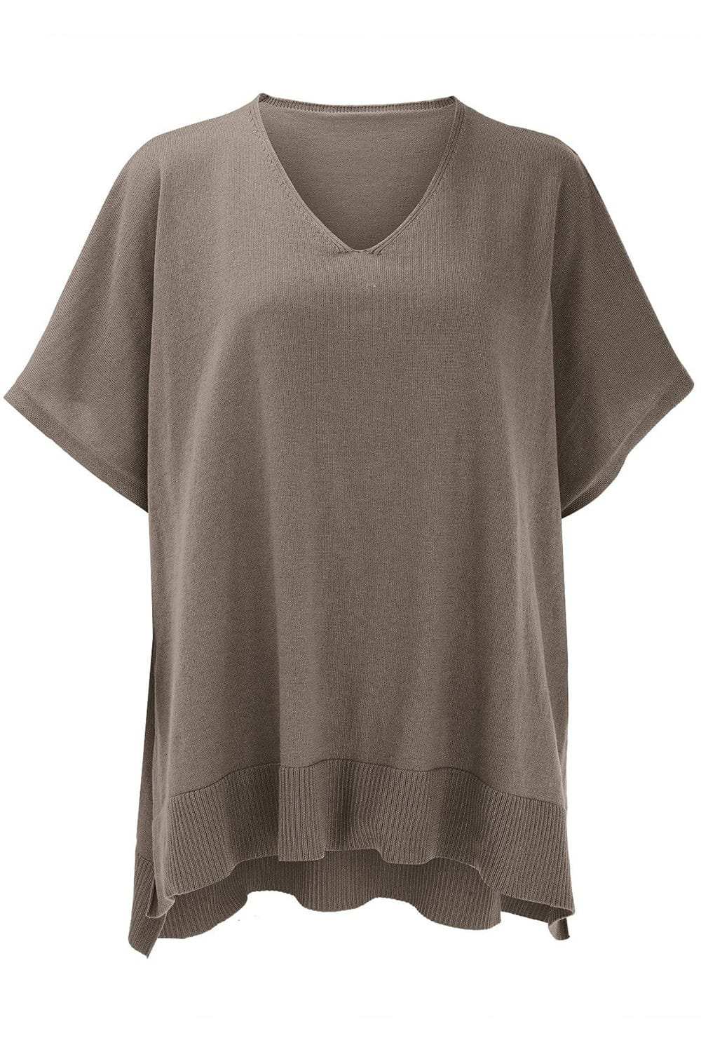 Slit V-Neck Half Sleeve Knit Top - Trendsi - Flyclothing LLC
