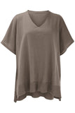 Slit V-Neck Half Sleeve Knit Top - Trendsi - Flyclothing LLC