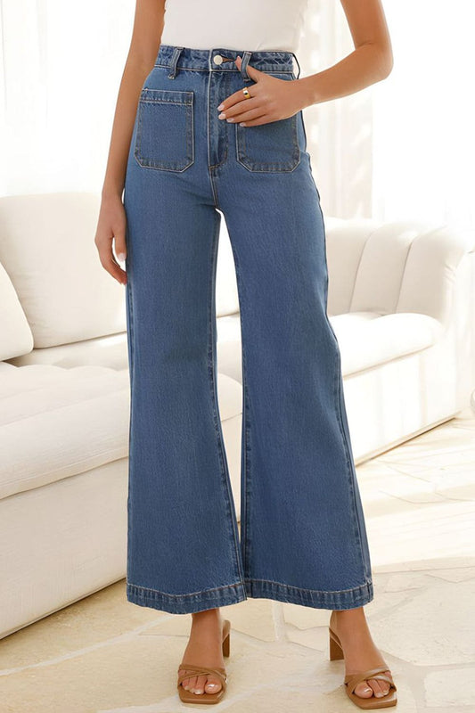 High Waist Bootcut Jeans with Pockets - Trendsi