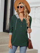 Drawstring Striped Long Sleeve Hoodie - Trendsi - Flyclothing LLC
