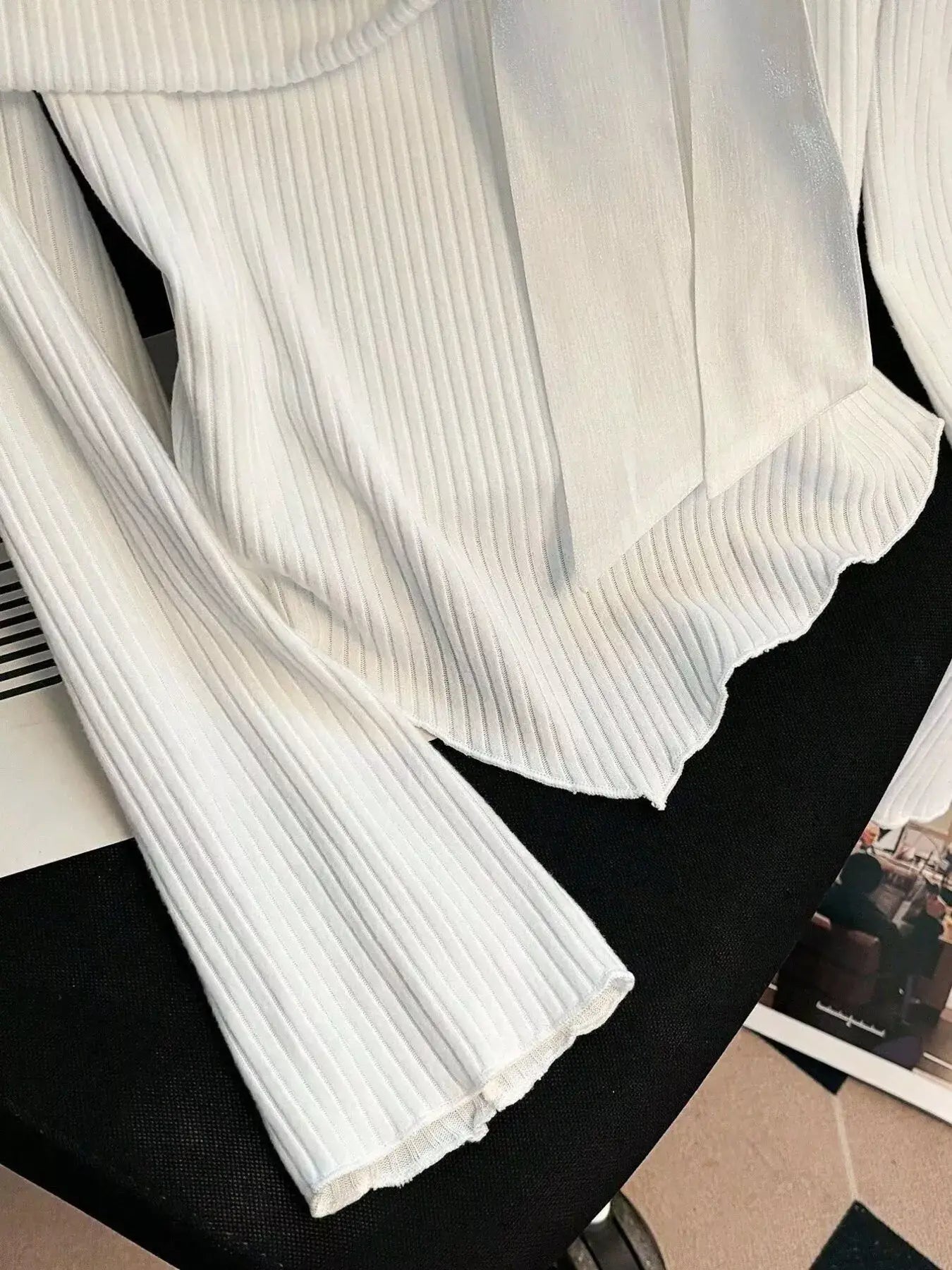 Off-Shoulder Bowknot Ribbed Knit T-Shirt - Trendsi - Flyclothing LLC