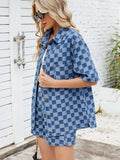 Checkered Shirt and Shorts Denim Set - Trendsi - Flyclothing LLC