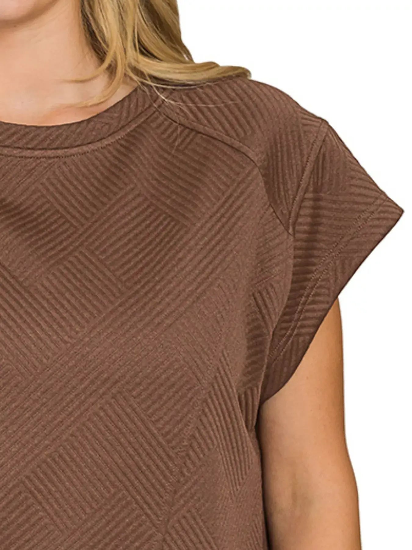 Zenana Textured Knit Jacquard Short Sleeve Top - Trendsi - Flyclothing LLC