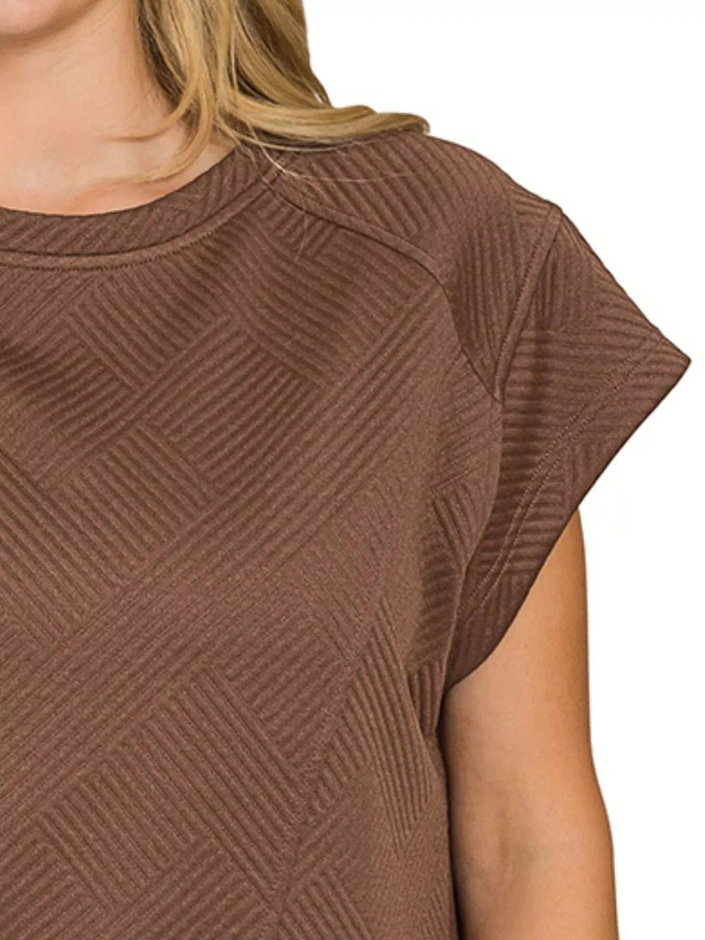 Zenana Textured Knit Jacquard Short Sleeve Top - Trendsi - Flyclothing LLC