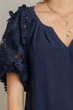 Umgee Full Size French Terry Boxy Cut Top with 3D Floral Sleeve Plus Size - Trendsi