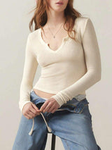 Notched Long Sleeve T-Shirt - Trendsi - Flyclothing LLC