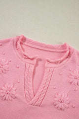 Daisy Notched Long Sleeve Sweater - Trendsi - Flyclothing LLC