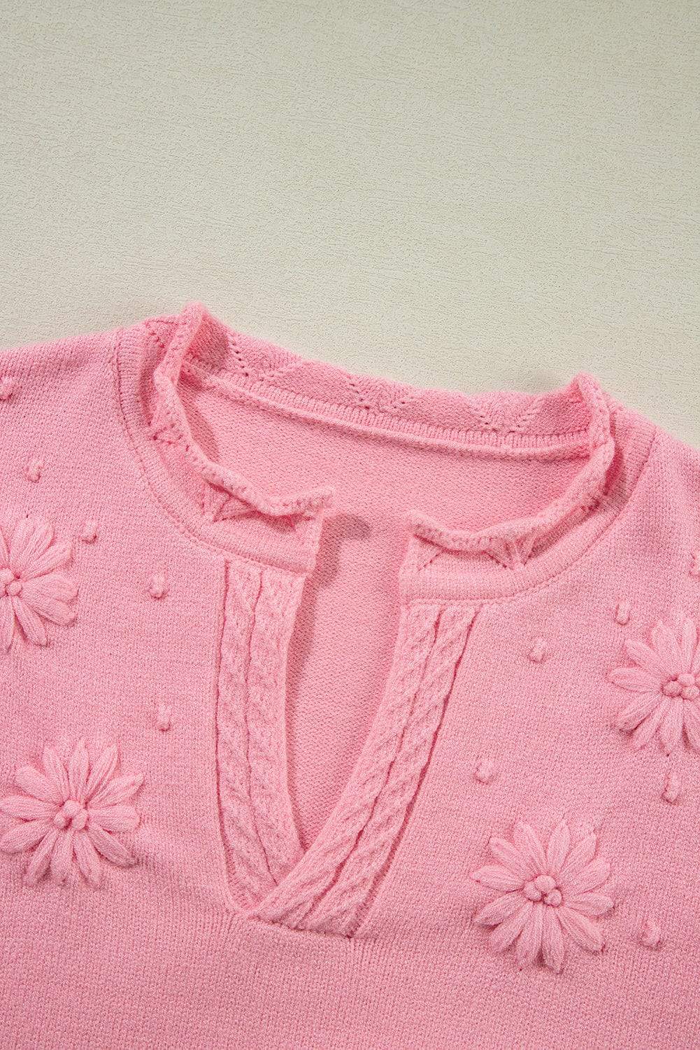 Daisy Notched Long Sleeve Sweater - Trendsi - Flyclothing LLC