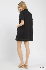 Umgee Eyelet Short Sleeve Shift Dress with Pocket - Trendsi - Flyclothing LLC