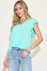 Basic Bae Full Size Bamboo Notched Ruffled Short Sleeve T-Shirt - Trendsi - Flyclothing LLC