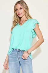 Basic Bae Full Size Bamboo Notched Ruffled Short Sleeve T-Shirt - ShopBasicbae - Flyclothing LLC