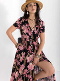 Floral V-Neck Slit Dress - Trendsi - Flyclothing LLC