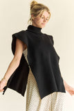 Davi & Dani Side Split Turtleneck Sleeveless Knit Top - Trendsi