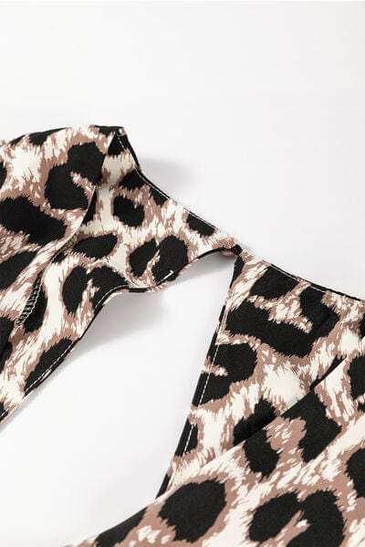 Cutout Back Leopard V-Neck Short Sleeve Mini Dress - Trendsi - Flyclothing LLC