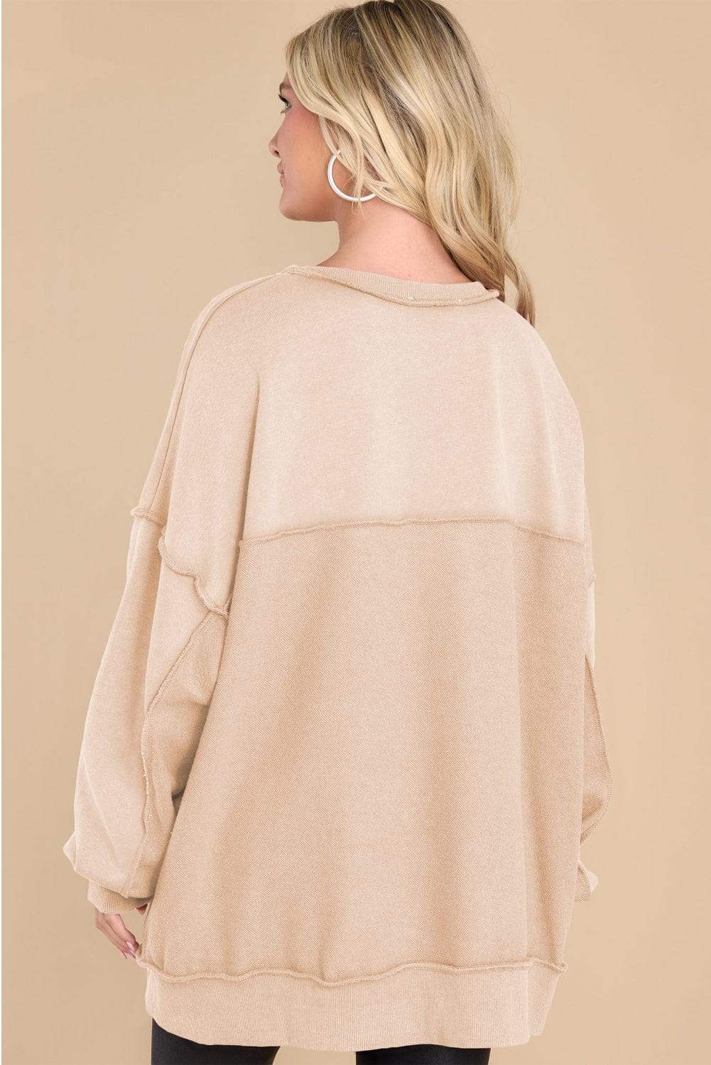 Exposed Seam Long Sleeve Sweatshirt - Trendsi - Flyclothing LLC