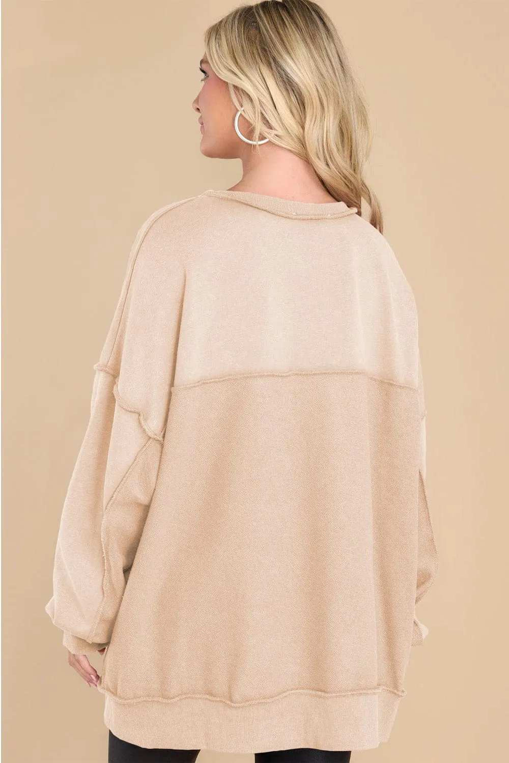 Exposed Seam Long Sleeve Sweatshirt - Trendsi - Flyclothing LLC