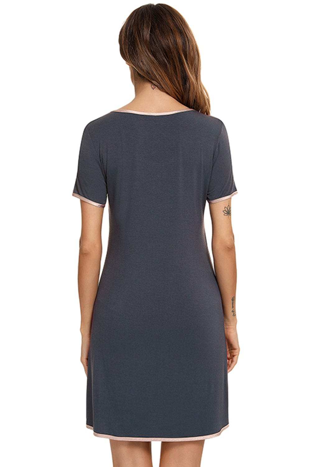 Contrast Trim Pocketed Round Neck Lounge Dress - Trendsi - Flyclothing LLC