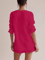 Notched Long Sleeve Top and Shorts Set - Trendsi - Flyclothing LLC