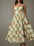 Lace Trim Floral Sleeveless Midi Dress - Trendsi