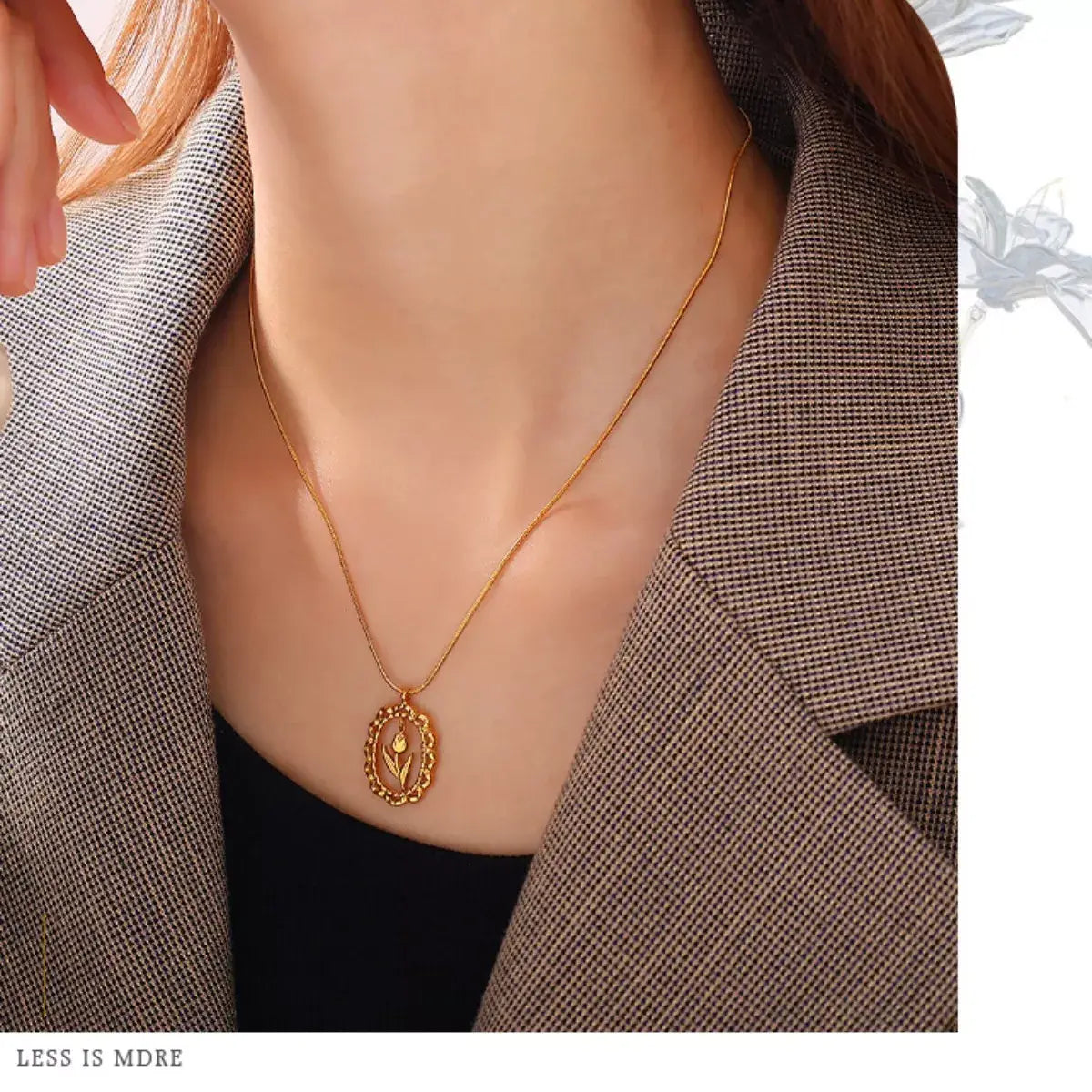 18K Gold-Plated Stainless Steel Flower Pendant Necklace - Trendsi - Flyclothing LLC