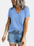 Pocketed V-Neck Short Sleeve T-Shirt - Trendsi - Flyclothing LLC
