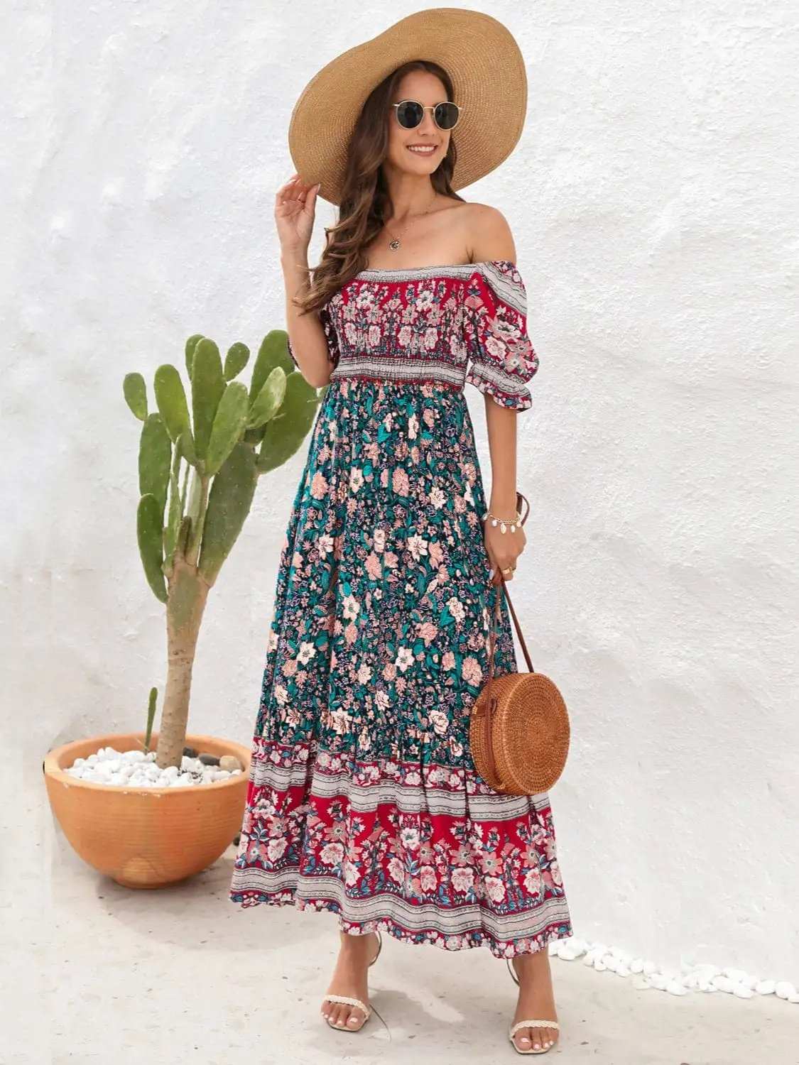 Floral Flounce Sleeve Midi Dress - Trendsi - Flyclothing LLC
