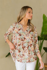 Sew In Love Full Size Wrinkle-Free Floral Notched Top - Trendsi - Flyclothing LLC