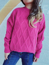 Diamond Round Neck Long Sleeve Sweater - Trendsi - Flyclothing LLC