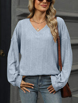 V-Neck Long Sleeve T-Shirt - Trendsi - Flyclothing LLC