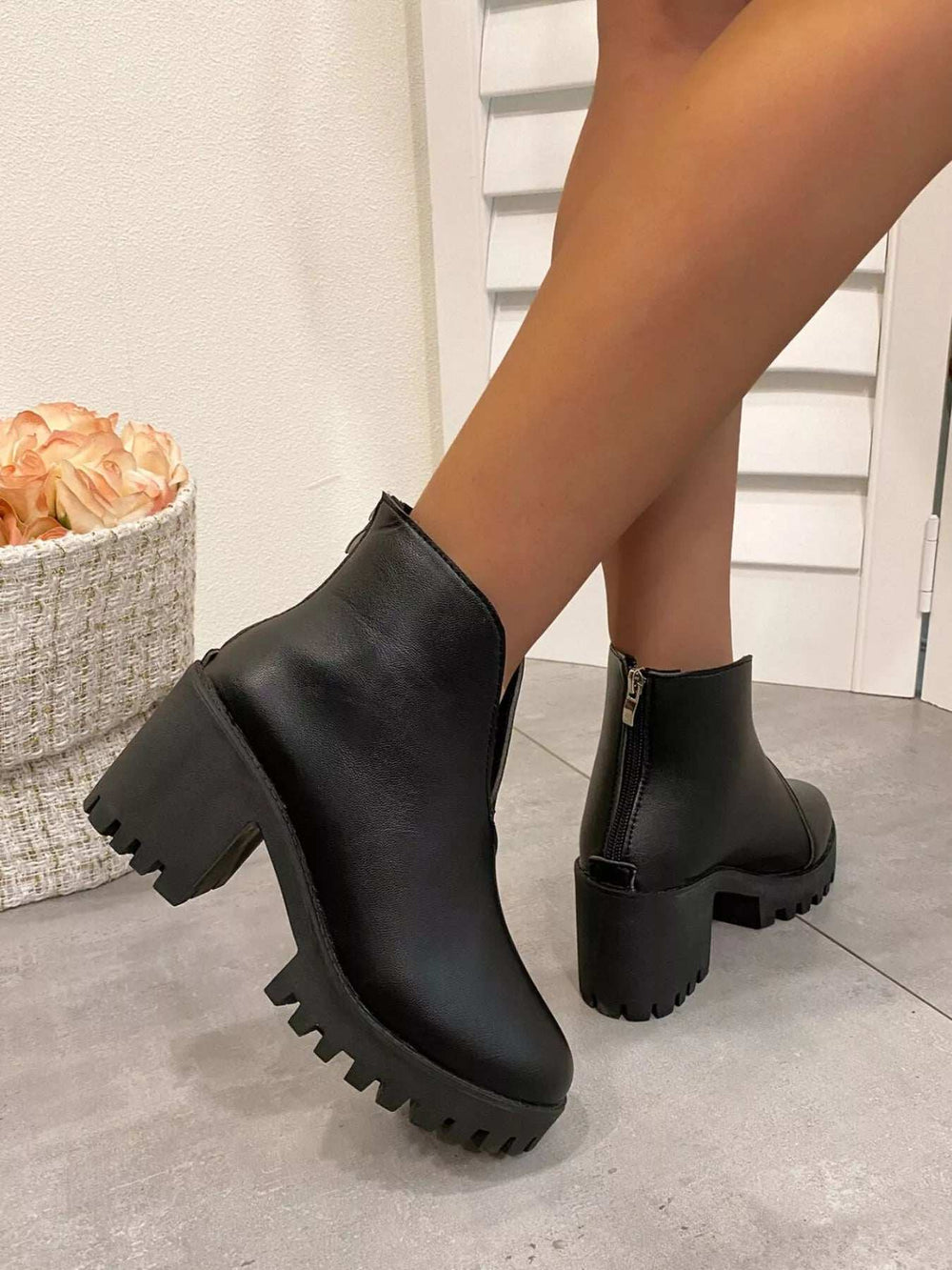 Round Toe Block Heels Boots - Trendsi - Flyclothing LLC