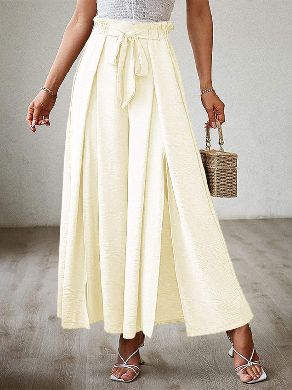 Tied Slit Wide Leg Pants - Trendsi - Flyclothing LLC